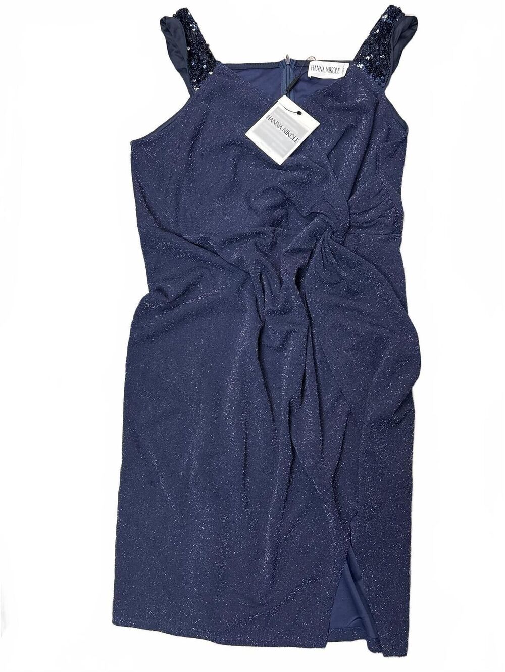 Hanna Nikole Women's Shimmer Faux-Wrap Cocktail Dress (Navy Blue)